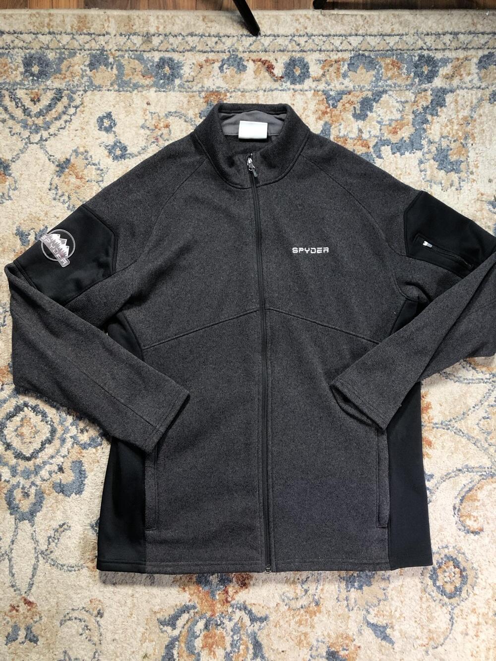 Spyder Jacket Mens XL Gray Black Full Zip Fleece Softshell Ski Lined Winter